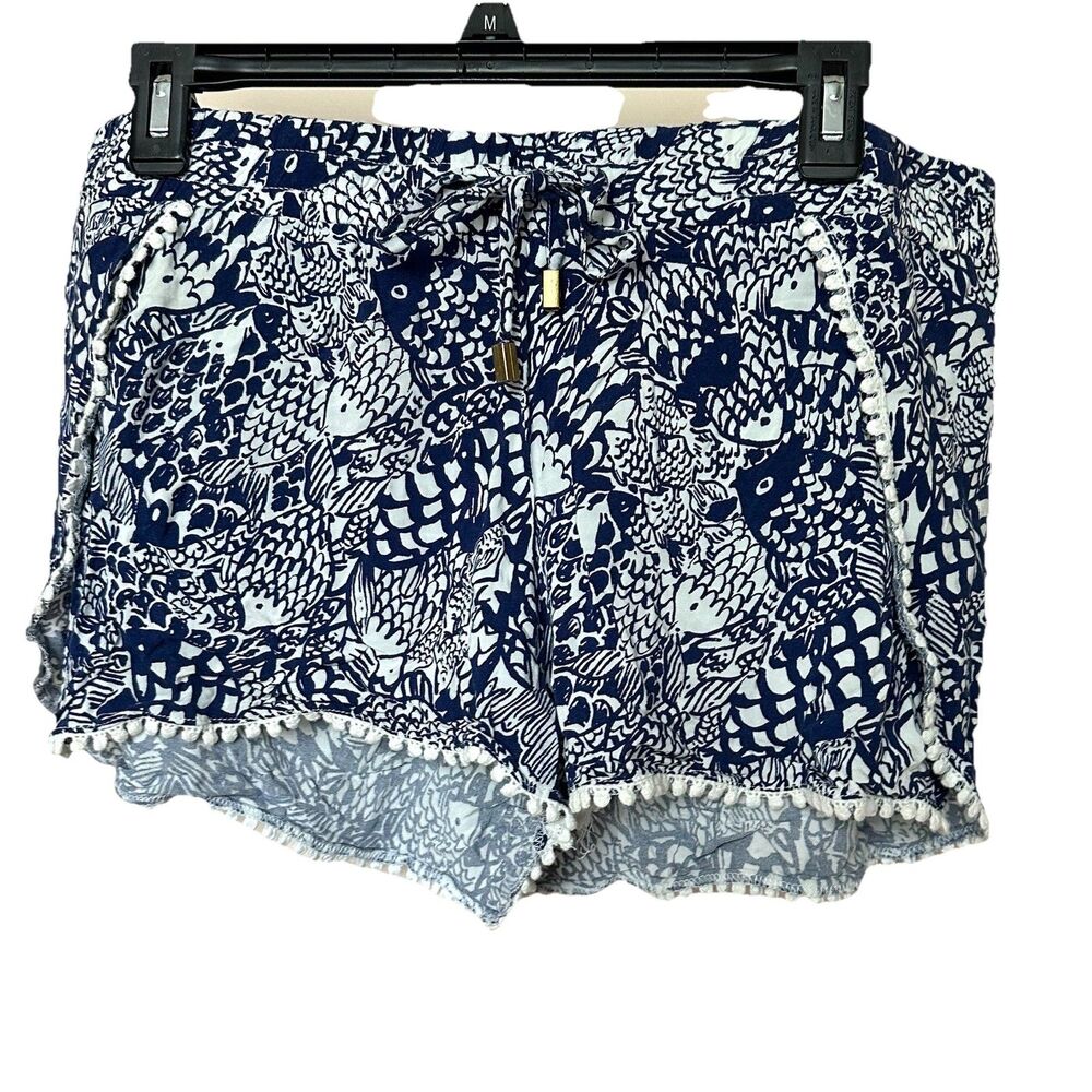 Lilly Pulitzer for Target Challis Pom Pom Shorts Womens Lg Blue White Coastal